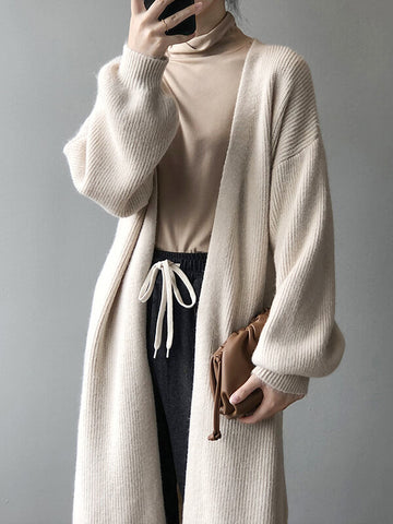 Airchics cardigans longue unicolore manches longues femme lâche décontracté